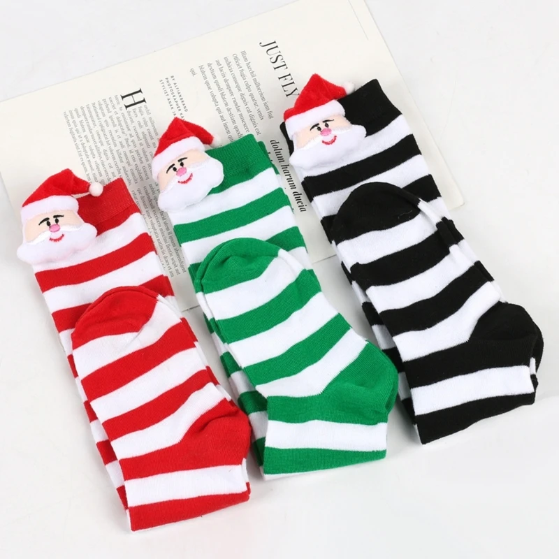 Kids Christmas Stockings New Year Festival Over the Knee Socks Festive Stockings  for 6-10Y Children  Unisex Winter Striped Sock