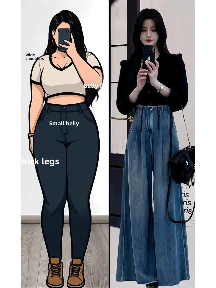 Fall Fashion Korean Style Slimming Shirt And Jeans Two-Piece Set Versatile Long Sleeve V-Neck Polyester Fiber Casual Wear