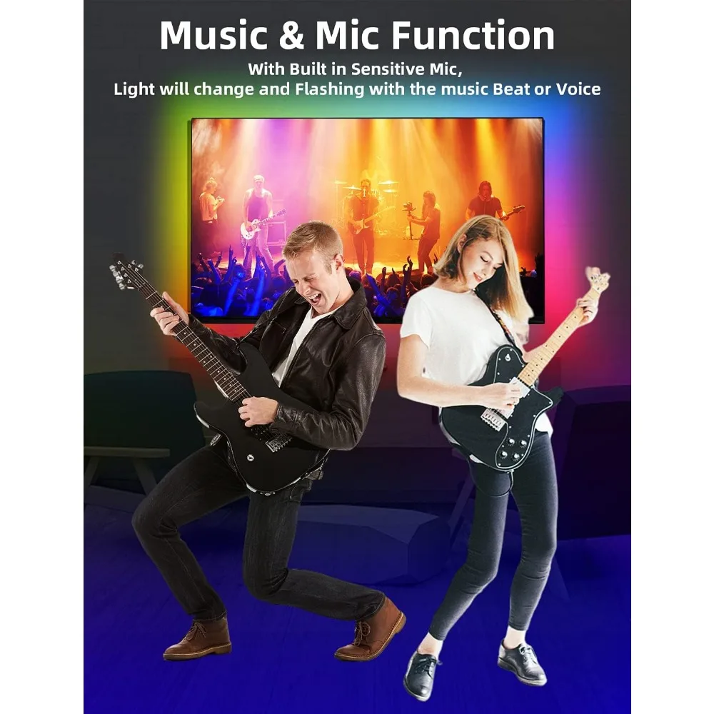 Daymeet Luces LED para TV, retroiluminación LED de TV de 9,8 pies detrás de las luces para tira de luz LED USB de 32-60 pulgadas que brilla RGBICW que cambia de color Syn