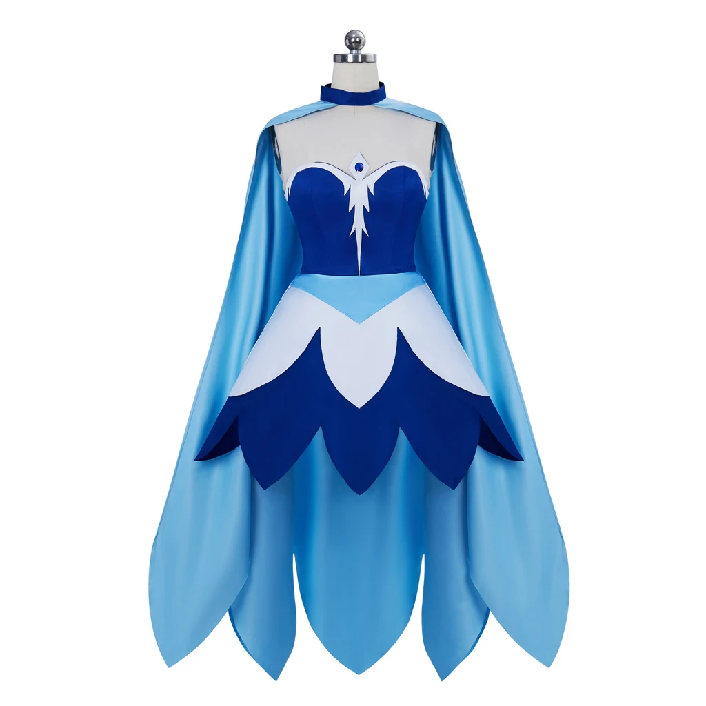 أزياء She-Ra Princesses Frosta التأثيرية فستان نسائي أزرق مع عباءة بدلة عرض حفلات الهالوين