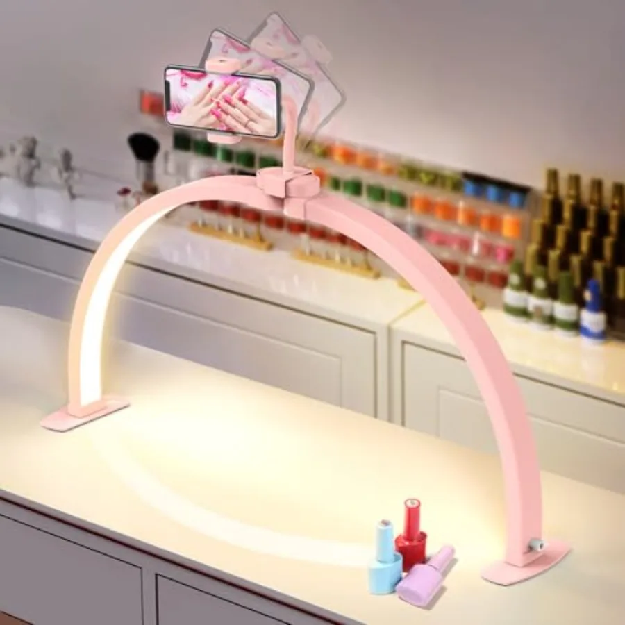 Half Moon Light for Nail Desk: 29" Foldable Half Moon Nail Desk Lamp with Phone Holder for Beginner - Arch Tech Light with 3 Co
