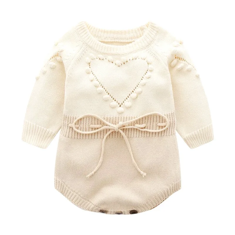 

0-2Y Knitting Newborn Romper Baby Girl Spring Autumn Clothes Cute Embroidered Love Ball Sweater Jumpsuit Casual Newborn Outfits