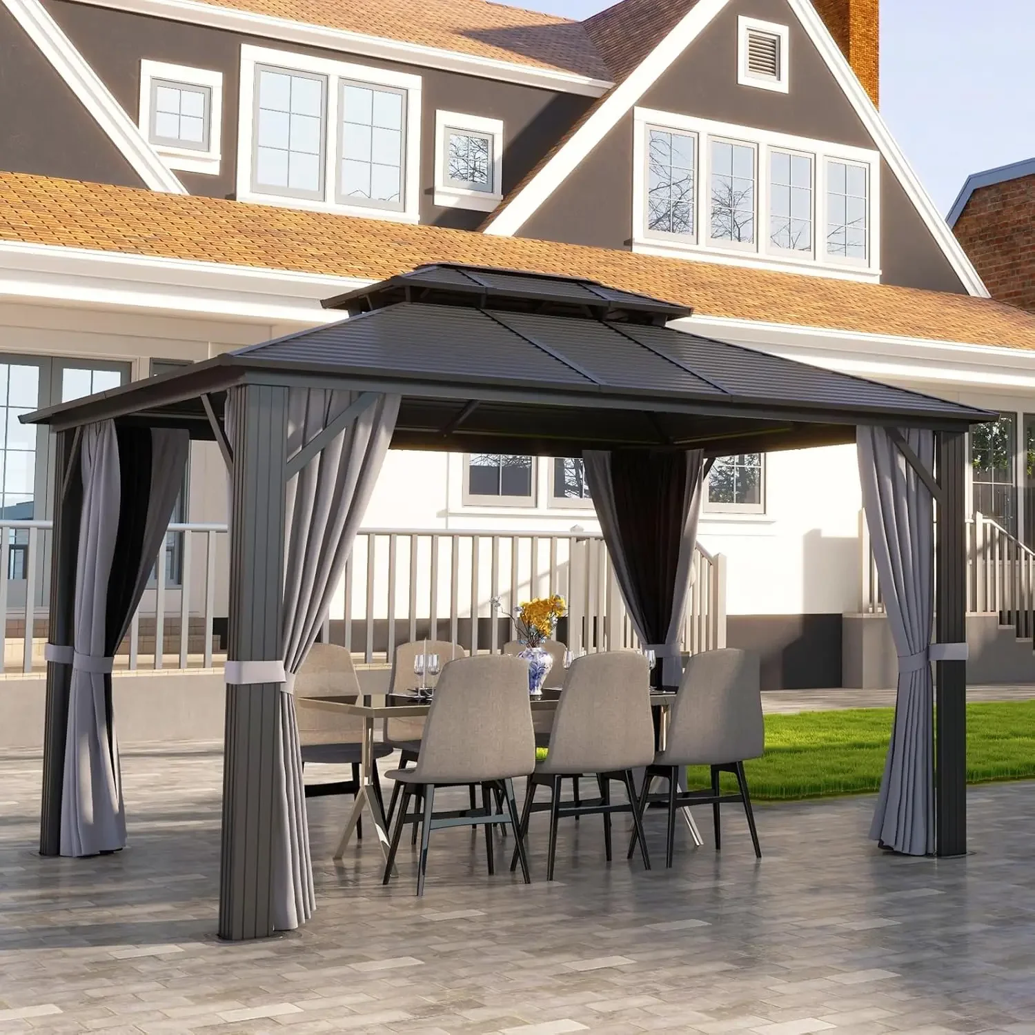 Hardtop Outdoor Gazebo 10'x12' with Galvanized Steel Double Top Roof, Aluminum Frame Gazebo