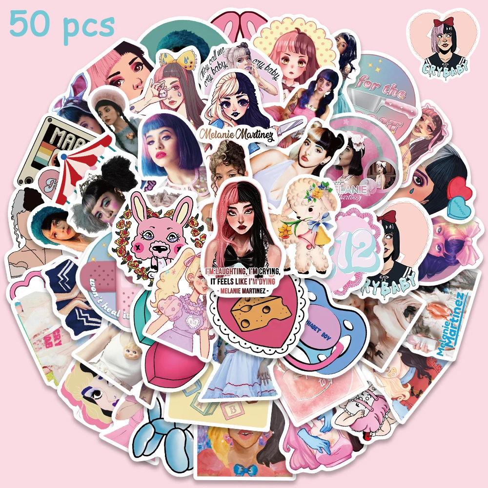 50pcs Melanie Martinez Hot Singer Stickers Aesthetic Decals For Girls Suitcase Scrapbook Phone Guitar Diary Car Stickers