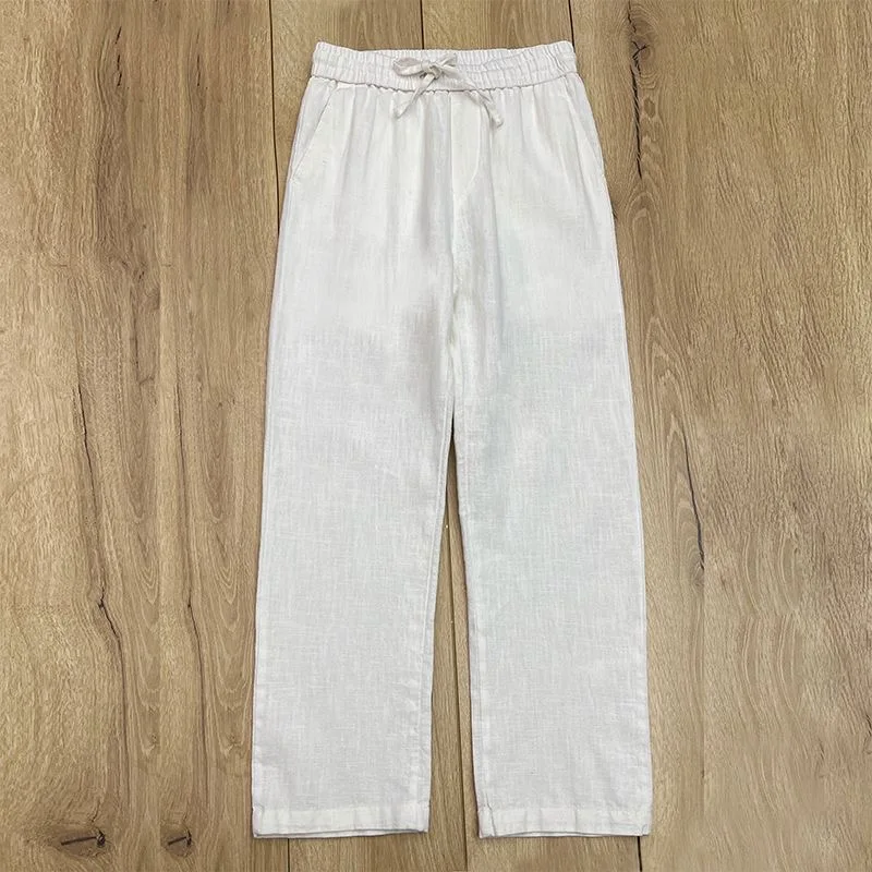 

Высококачественные льняные брюки, мужские летние тонкие хлопковые льняные повседневные брюки, свободные прямые длинные брюки, удобные дышащие