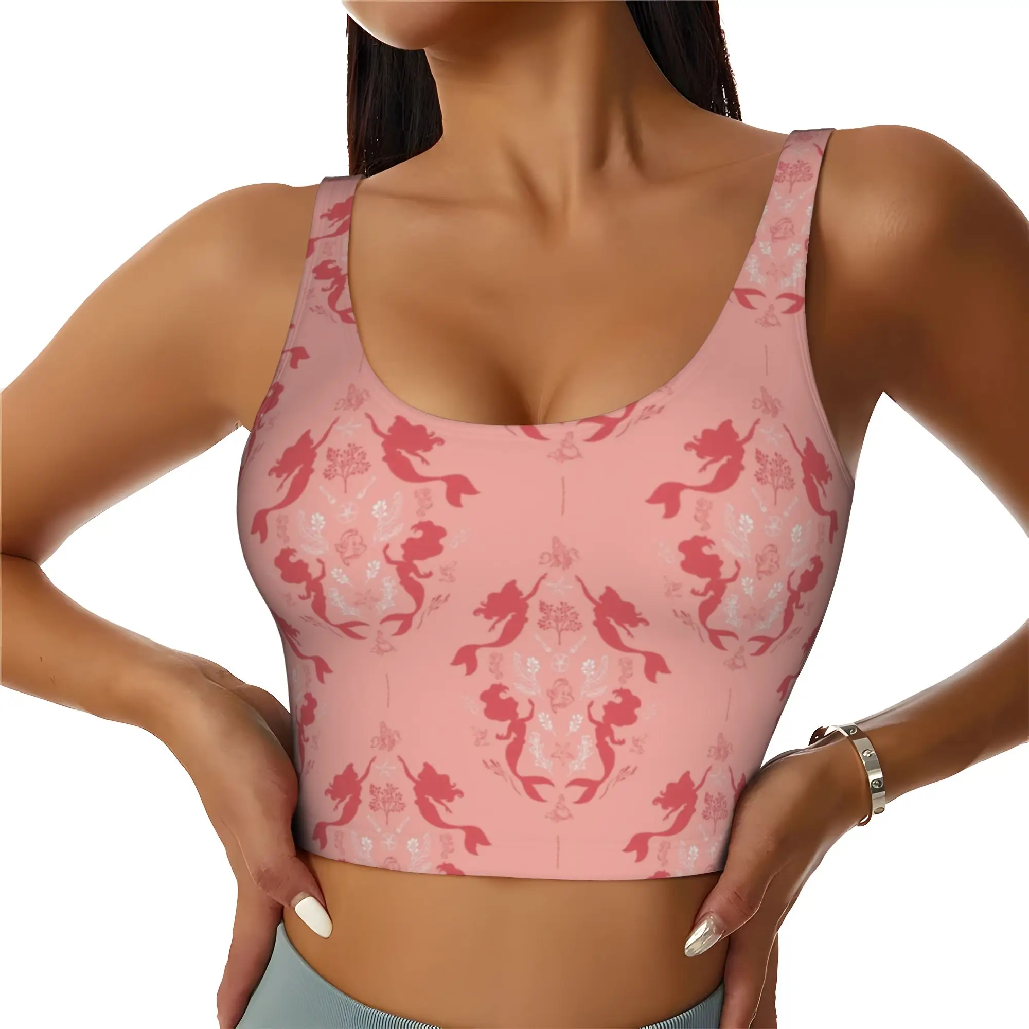 Custom Women's Littles Anime Mermaides Sports Bras  High Impact Gym Workout Yoga Crop Tank Tops