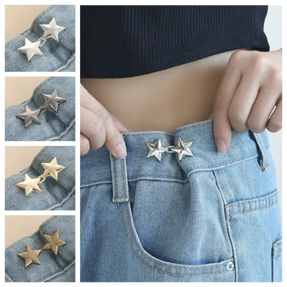 Alloy Star Pants Button Tightener Button Clasps Adjustable Jean Fit Tighten Buckles Waist Buckle Silver