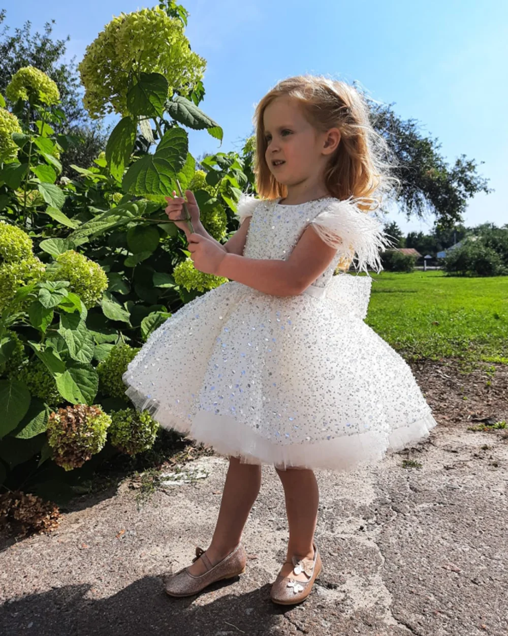 Vestido de tul blanco para niña de 3 a 9 años, lazo de lentejuelas, vestido de baile de primera comunión para niños, vestido de dama de honor de fiesta de boda, princesa para niños