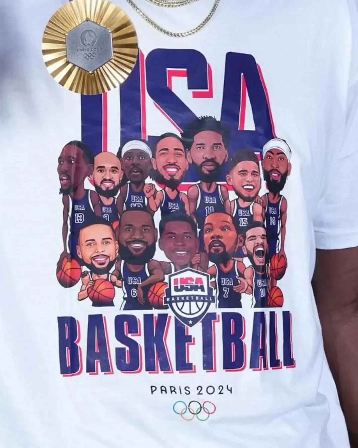 USA Dream Team USA Basketball James Curry Durant Oversized Loose Pattern Printing Funny High Quality Cotton Round Neck T-Shirt