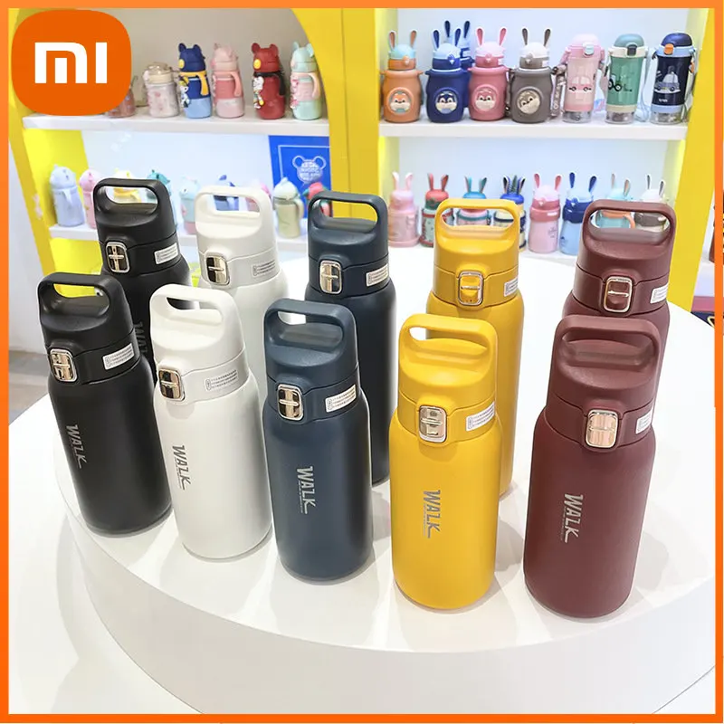 

Xiaomi Thermos Water Bottle Solid Color Simple Spray Type With Straw Thermos Water Bottle Straight Stainless Steel Bottle
