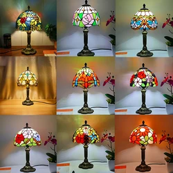 LED Tiffany Style Table Lamp  Retro Mediterranean Decorative Lights  E27 Color Glass LampshadeFor Nightstand Light Bedroom Cafe