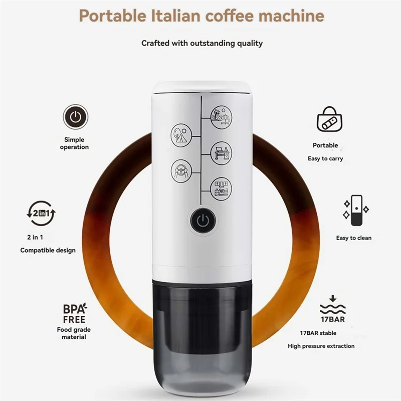 

A84G-Portable Espresso Maker Wireless Coffee Maker 2 In 1 Small Travel Espresso Machine For Camping Office Hiking RV B
