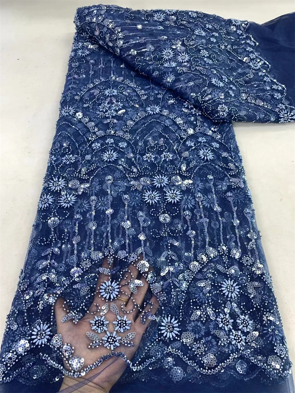 Tecido de renda africano com lantejoulas e miçangas, laço de tule francês, vestido de casamento nigeriano, Últimas, 2024