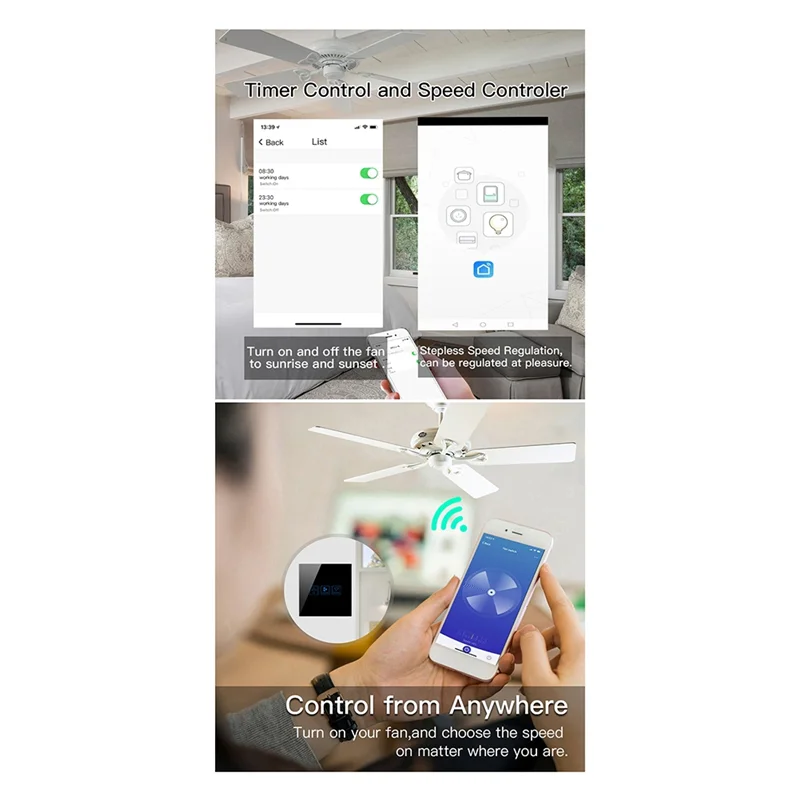 RISE-Fan Сенсорный переключатель управления скоростью Wi-Fi Smart Deluxe Crystal Panel Switch Tuay App Дистанционное управление 90 В 250 В Переключатель ЕС и Великобритании