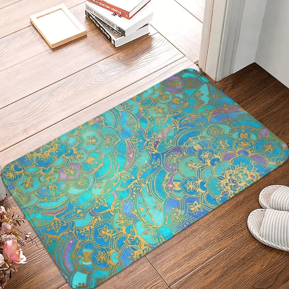 Jade Glass Mandala Doormat Rug Carpet Mat Footpad Polyester Non-slip Washable Entrance Kitchen Bedroom Balcony Toilet