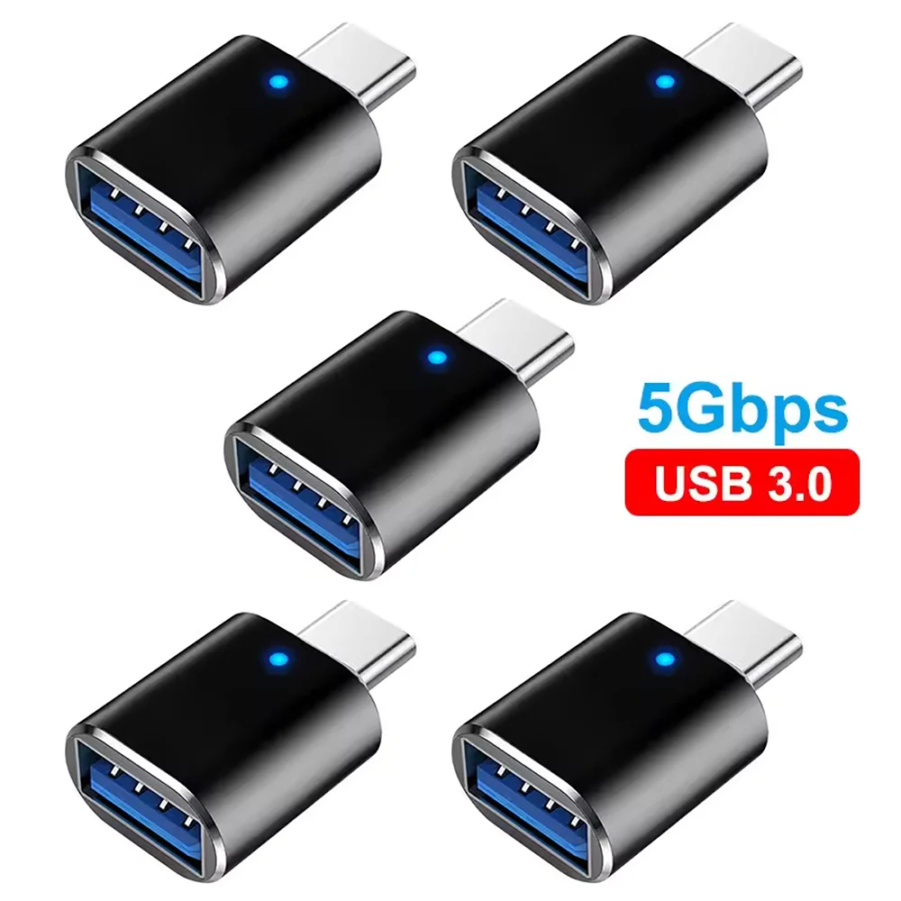NNBILI 1-5 قطعة USB 3.0 إلى نوع C محول LED OTG إلى USB C ذكر إلى USB موصل سالب لمحولات هواوي سامسونج Xiaomi POCO