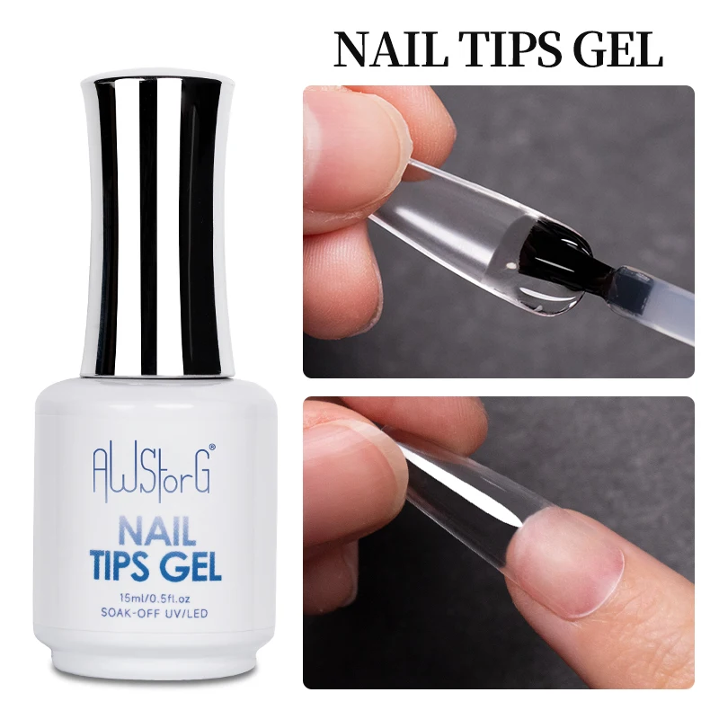 

AWStorG 15ML Nail Tips Glue Gel For False Tips Extend Nails 3 IN 1 Function Transparent UV Base Coat Diamond Stick Glue Varnish