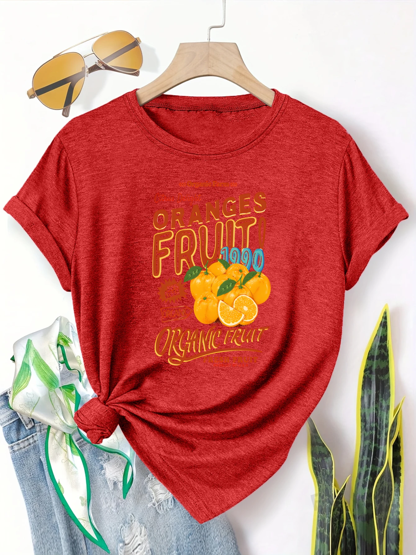 

Plus size women's short sleeve T-shirt Oranges Fruit Organic Fresh Citrus breathable fabric summer outfits women's clothing