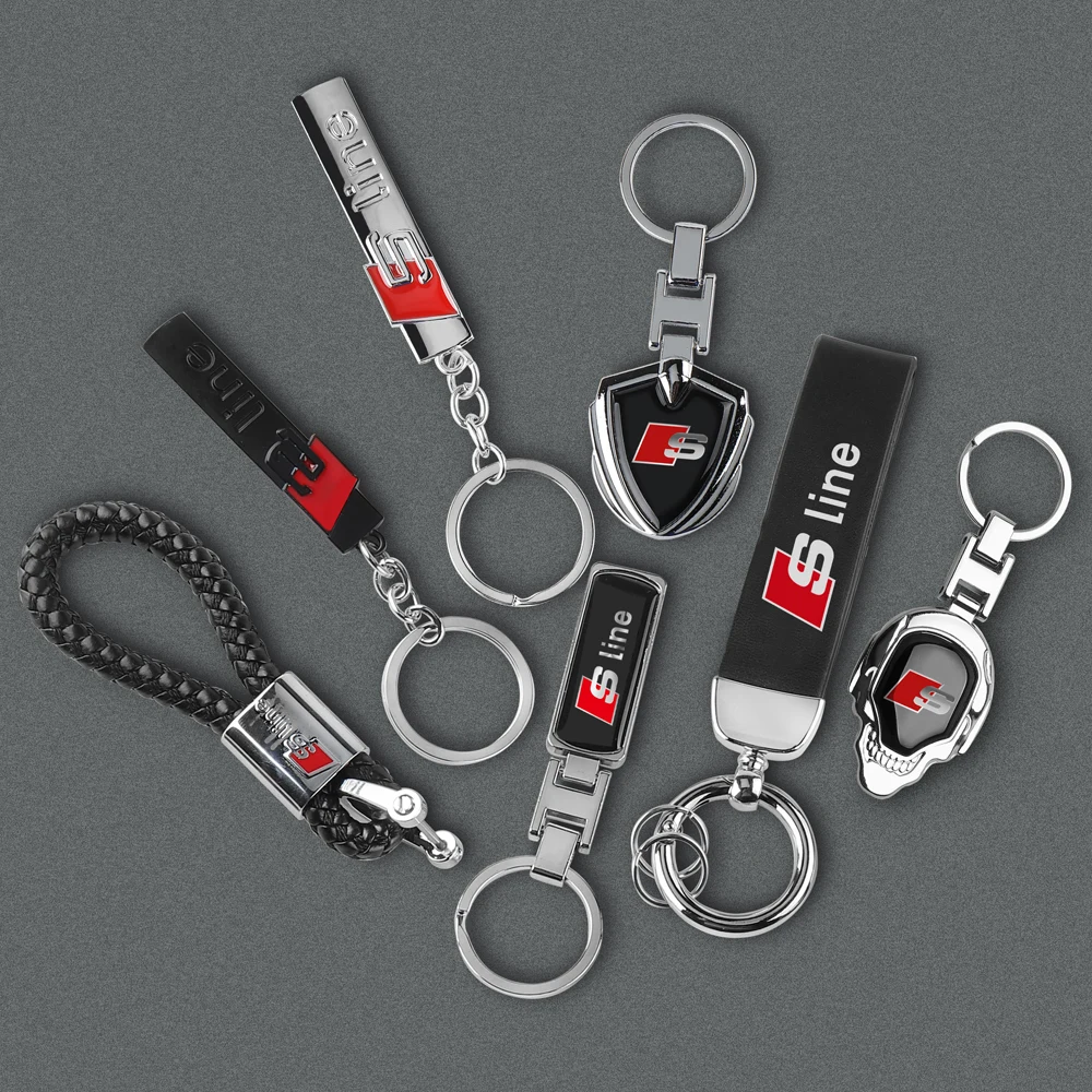 Leather/Metal Alloy Car Keychain For Audi Sline A3 A4 B8 8P B9 8V B6 A5 B7 A1 A6 C6 Q3 Q5 C7 8I TT Key Chain Rings Accessories