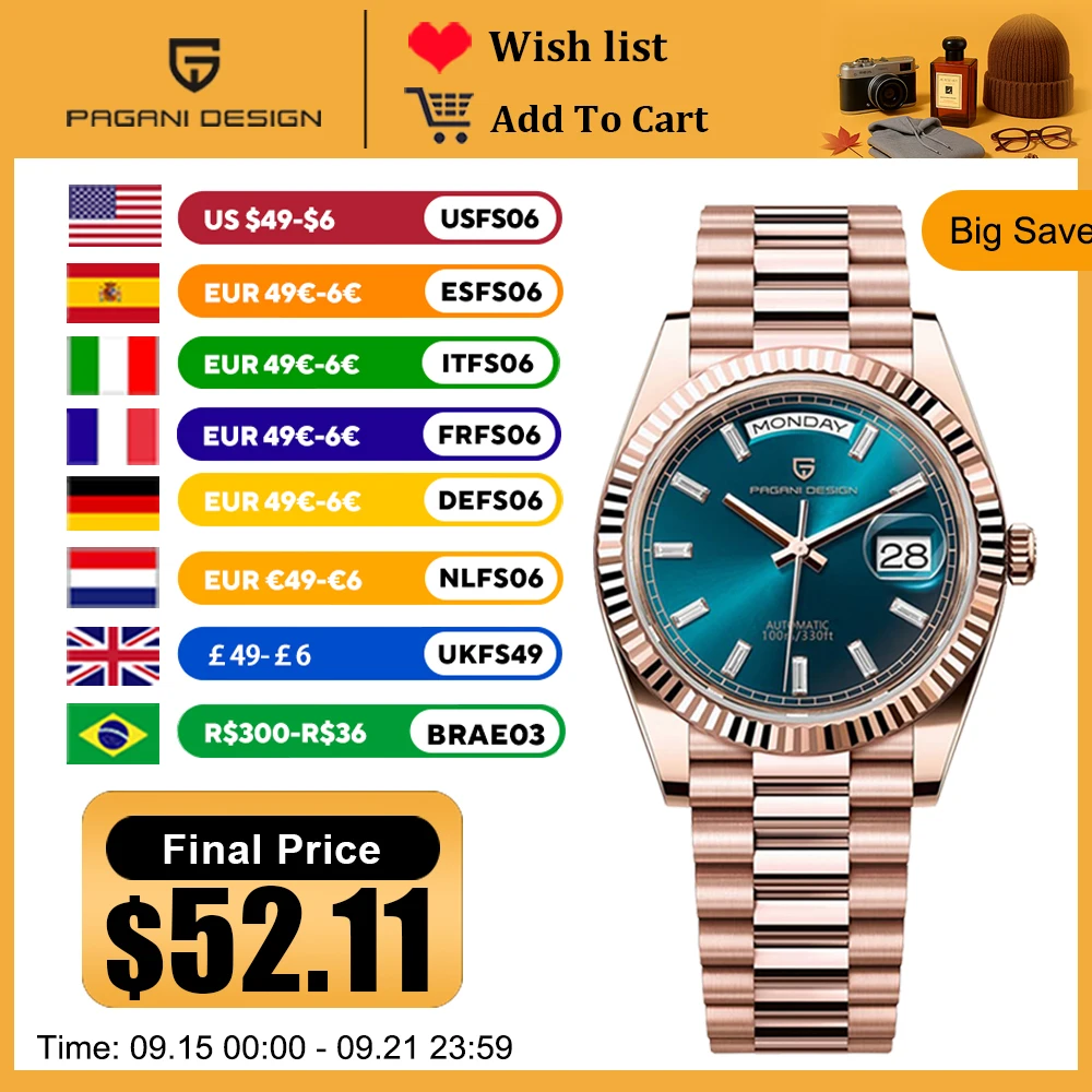 

PAGANI DESIGN DD36 мужские часы розовое золото роскошные автоматические часы для мужчин механические наручные часы с сапфировым зеркалом подарок мужчина