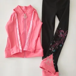 Figure skating training suit set with plush and thickened children's suit top, ice skating pants, high elasticity