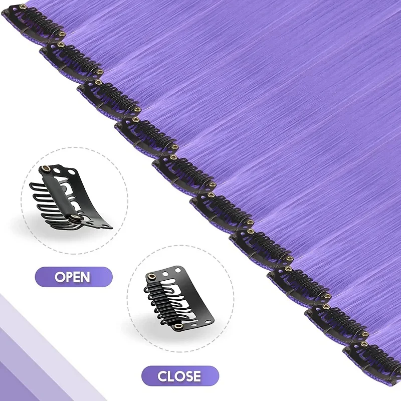 WIGSIN 10PCS/Pack Synthetic Colored Party Highlights Clip in Hair Extensions for Girls Omber Colors Long Straight Hairpieces image 3
