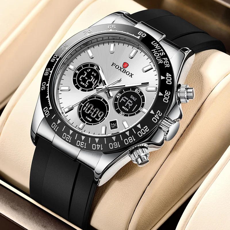 

FOXBOX 2025 лучший бренд мужские часы водонепроницаемые светящиеся дата двойной дисплей силиконовые кварцевые мужские часы для мужчин relogios masculino