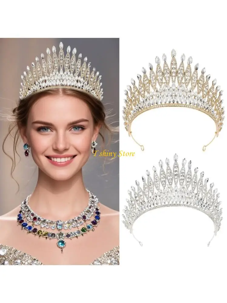 n58f-シャイニングラインストーン花嫁クラウンかぶとスタイリングヘッドジュエリー結婚式のガラ