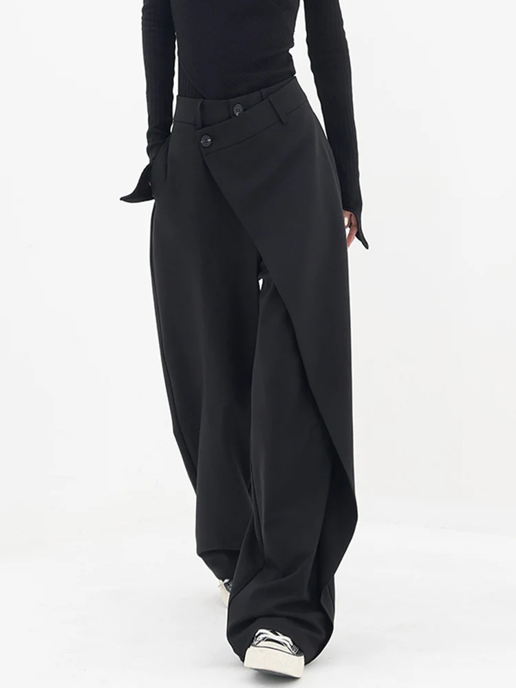 

Women Pants High Waisted Wide Leg Pants Irregular Patchwork Casual 2023 Fashion Black Full Length Solid Spring Straight Trousers