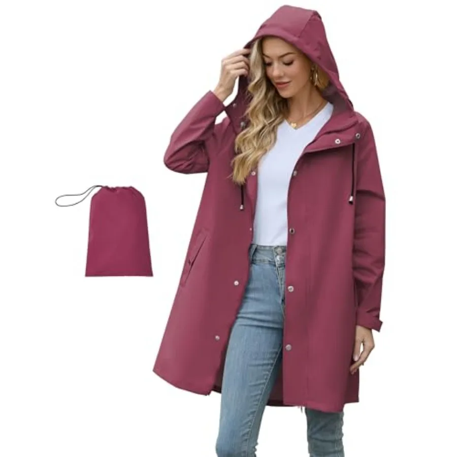 American Trends Packable Waterproof Rain Jacket Women with Hood Raincoat Windbreaker Long Hooded Trench Coats S-2XL Available