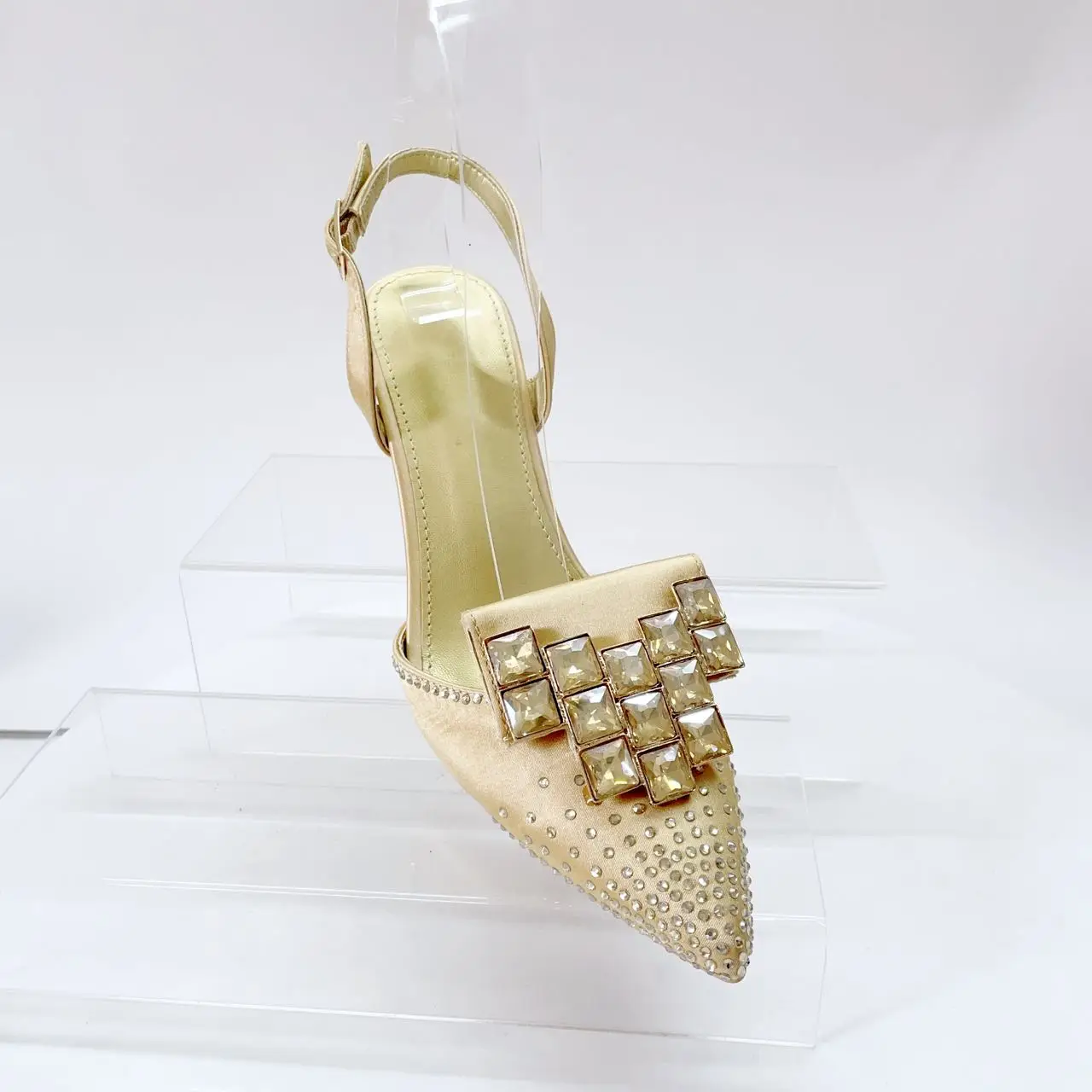 

INSIGHTLINK Women Gold Silver Green Dress Gem Sandals Pumps Rhinestones High Heel Sandals Party Shoes Crystal Pointed toe Sandal