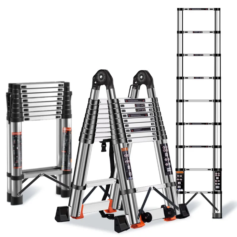 Dual-Purpose Rvs Telescopische Ladder Visgraat Bamboe Lift Trap Multifunctionele Opvouwbare Huishoudelijke Ladder Thuis