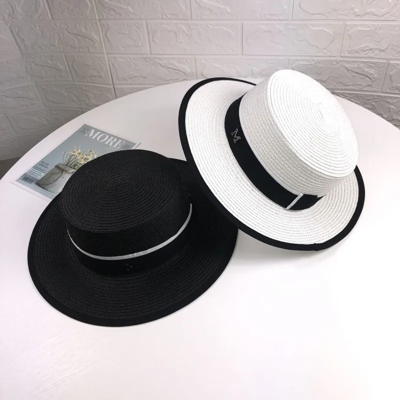 Female Summer Outing Beach Hat Beach Sun Shading and Sun Protection Sun Grass Hat Flat Top Hat