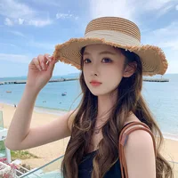 Korean Bow Straw Hat for Women Outdoor Beach Wide Brim Sun Visor Cap  Summer Vacation Sunshade Female Panama Hats - Image 5