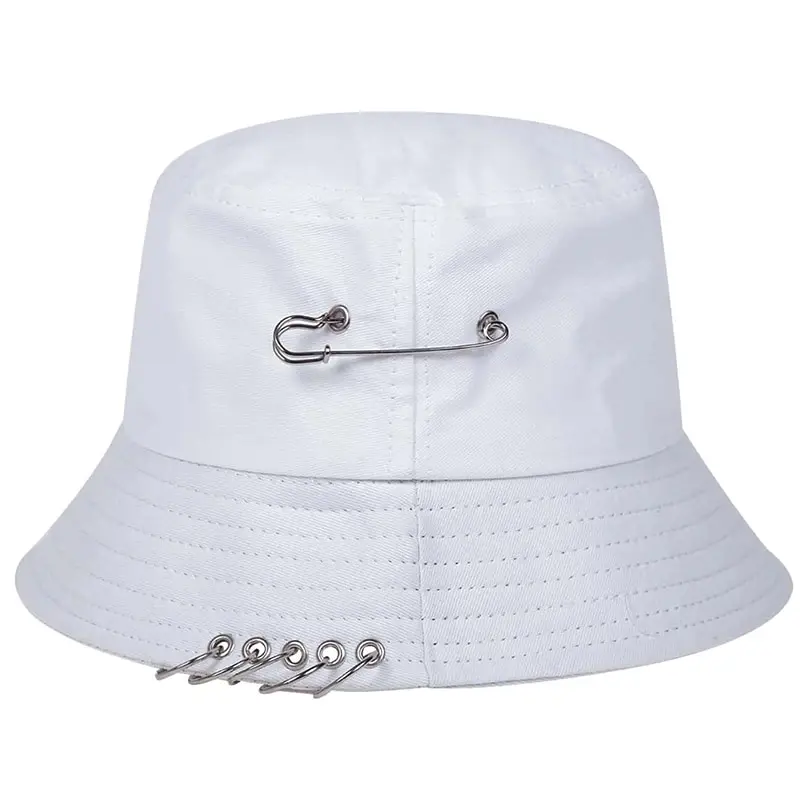 Unisex Solid Color Iron Pin Rings Personality Bucket Hats Fishermen Caps Outdoor Casual Cap Sunscreen Hat