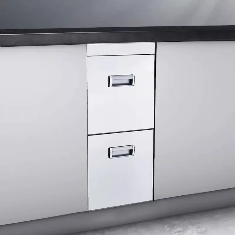 Kitchen embedded glass mirror double-layer buffer drawer rice box surface box cabinet storage box