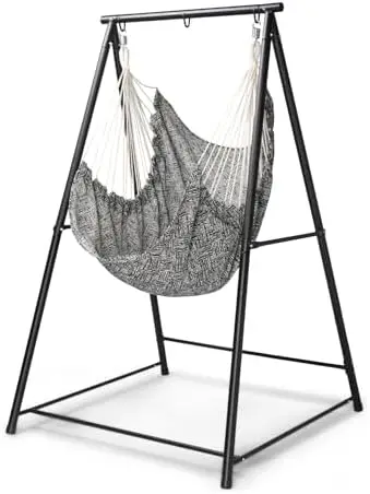 Stylish Hammock Chair with Stand for Indoor & Outdoor Use, Boho Style Hammock Perfect for Patio, Balcony, Garden and