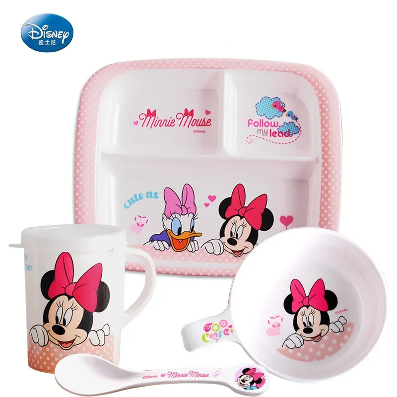 Disney Mickey Minnie Cartoon tableware Child feeding supplies Baby tableware rice bowl Dinner plate, cup, spoon Cutlery Set