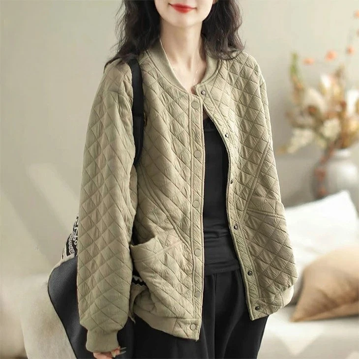 شتاء جديد ريترو مبطن سترة قصيرة المرأة فضفاضة تنوعا الماس البيسبول سترة أعلى #1