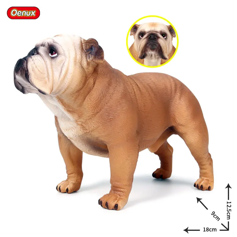 Oenux Classic Big Size British Bulldog Simulation Animals Brown Bulldog Action Figures Pet Dog Model Figurine Collection Toys