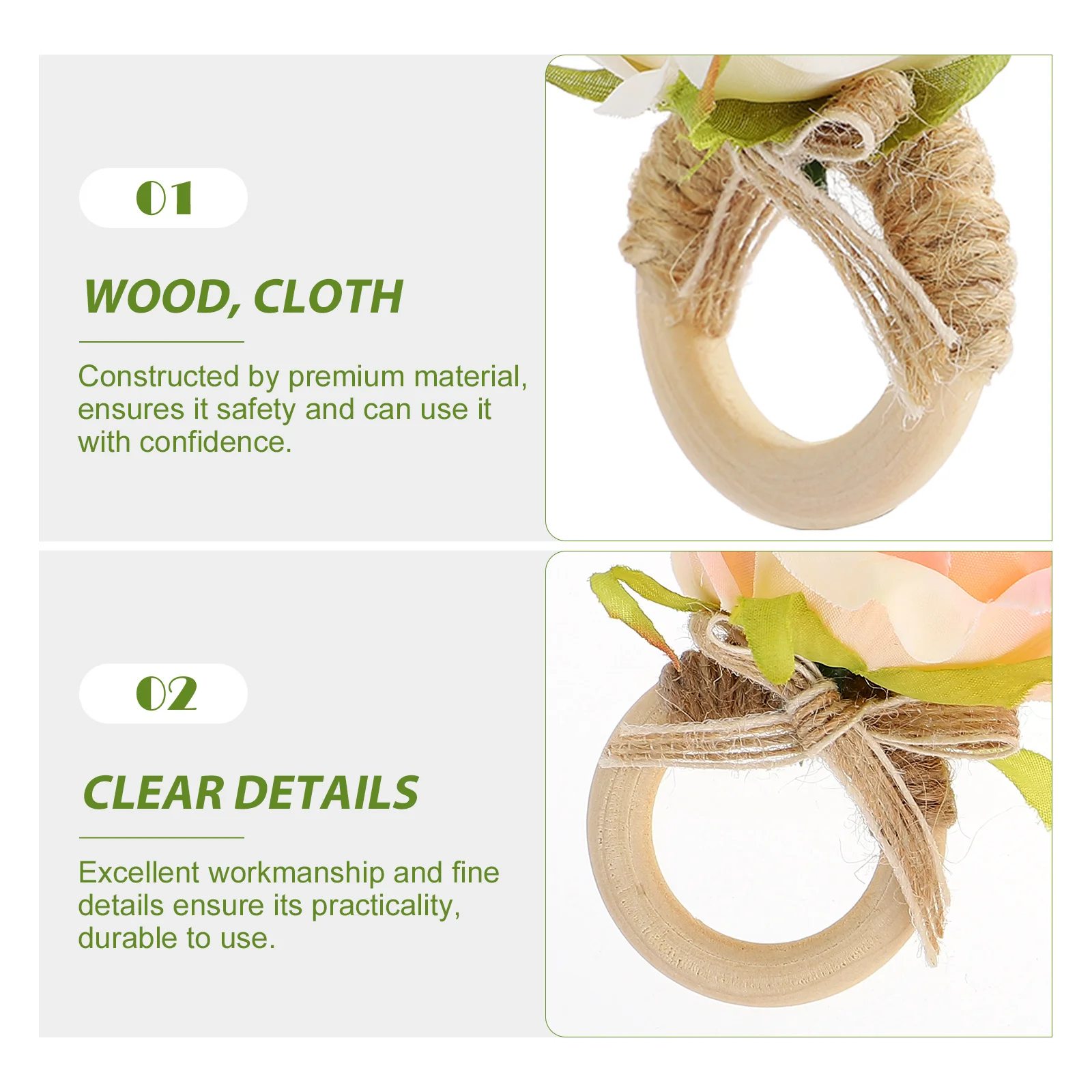 

2pcs Napkin Rings Decorative Wood Buckle Dinner Table Holders Flower Design Wedding Party Tea Banquet Travel Kitchen