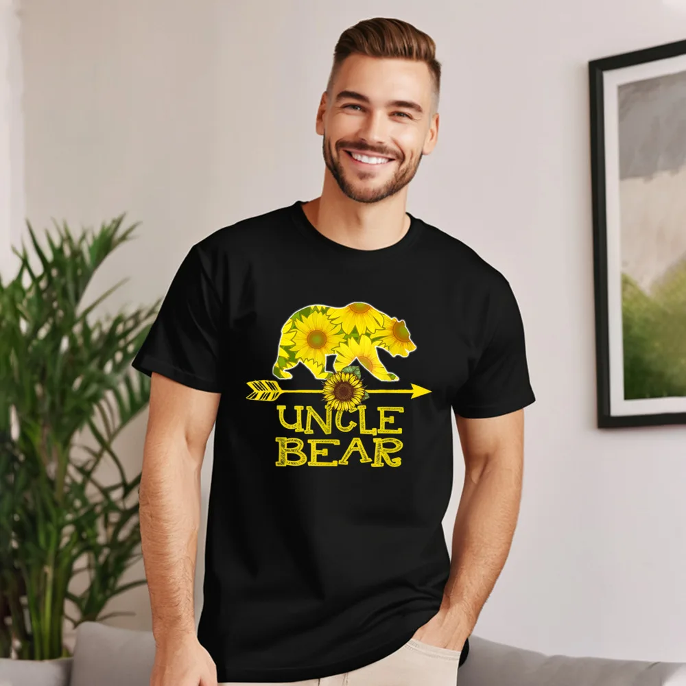 Uncle Bear Funny Sunflower Mother Combed cotton Cool Tees Graphic Short Sleeve Male T-Shirt Normal Mother Day Tops Tees O Neck