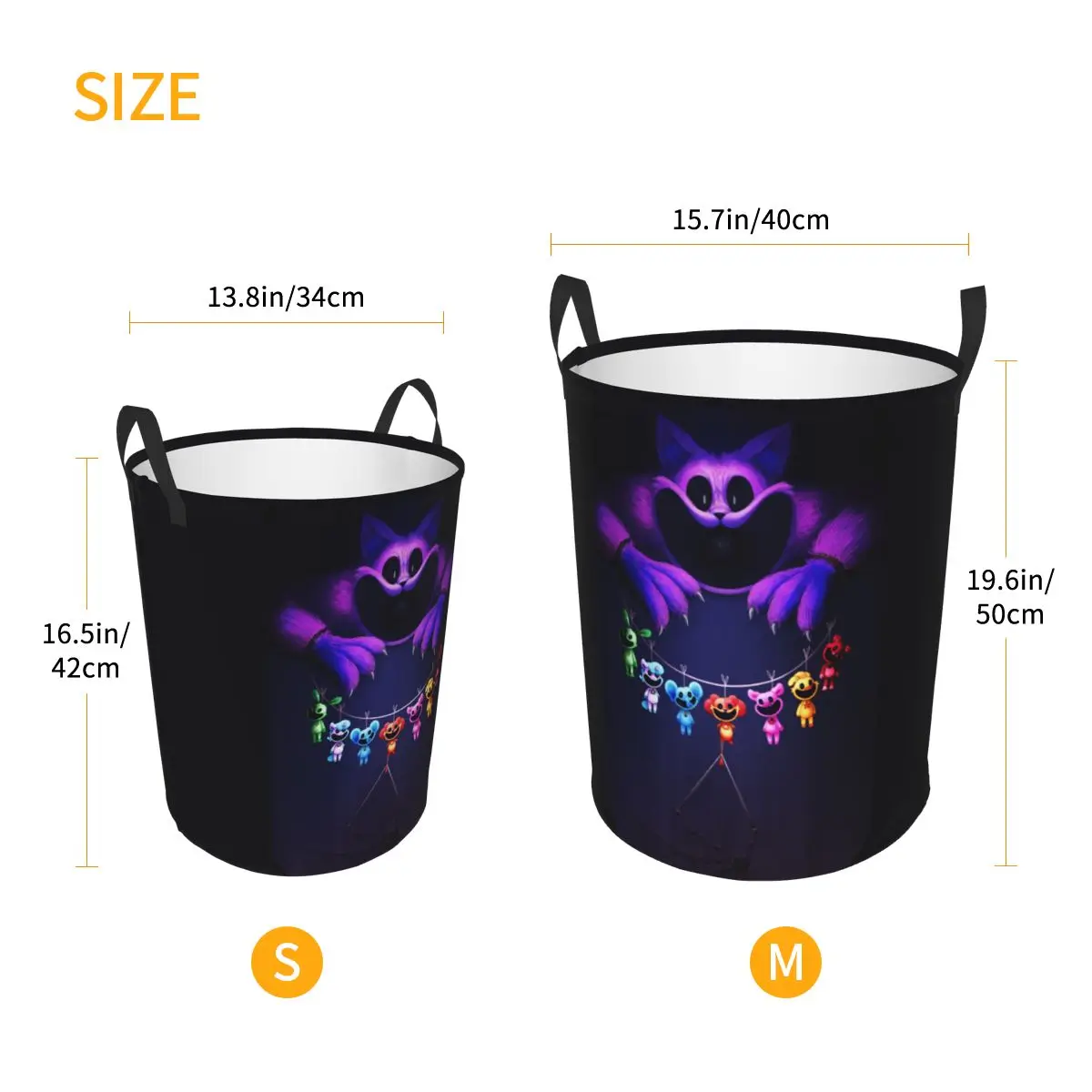 Custom Colorful Smiling Big Mouth Critters Group Laundry Basket Foldable Scarry Game Toy Clothes Hamper Storage Bin Nursery