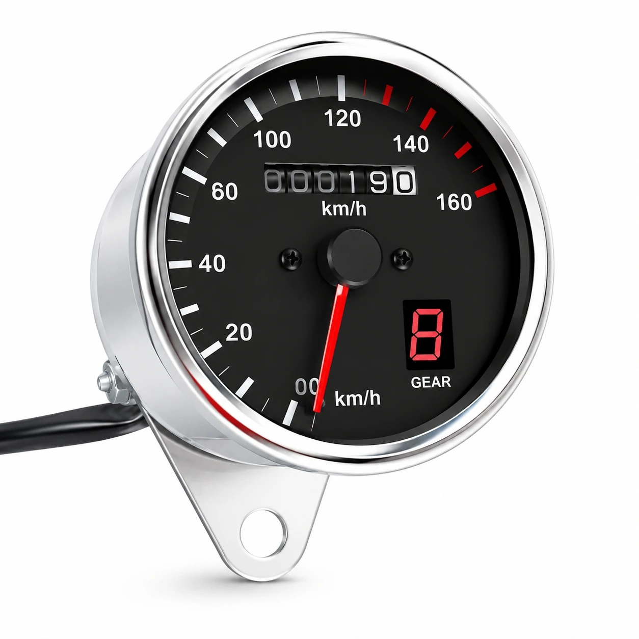 12V Universal Motorcycle Round Speedometer Odometer Gear Position Indicator LED Backlight Stainless Steel Shell 0-160KM/H Analog