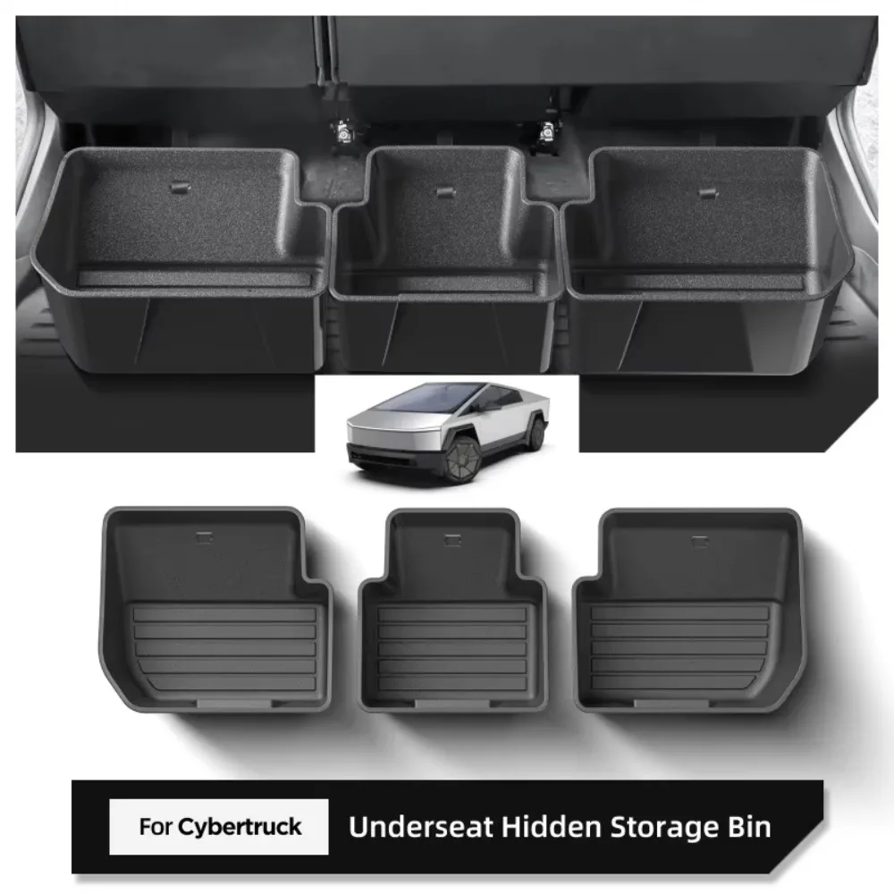 For Tesla Cybertruck 2024‑2026 Under Seat Storage Box Organizer Case 3Pcs For Rear Seat Lower Car Interior Decor Accessories