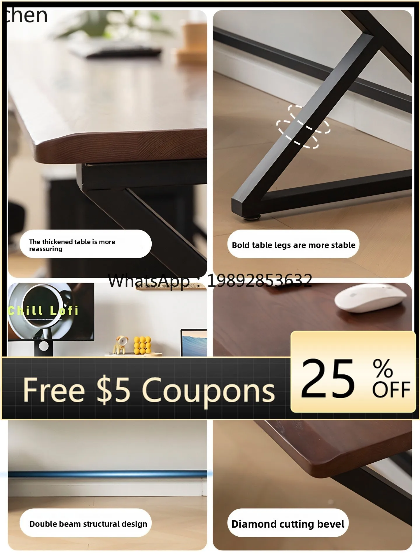 AA   Wood Solid Wood Desktop Computer Desk Living Room Large  Log Workbench