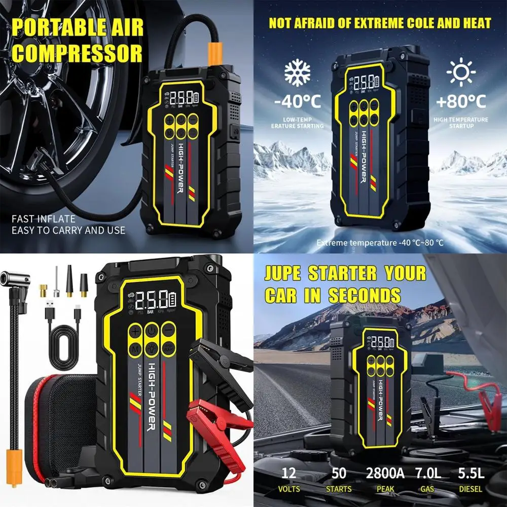 

Jump Starter 4000A 12V Усилитель автомобильного аккумулятора (до 7,0 л газ, дизель 5,5 л), портативный внешний аккумулятор с воздушным компрессором, 400LM LE