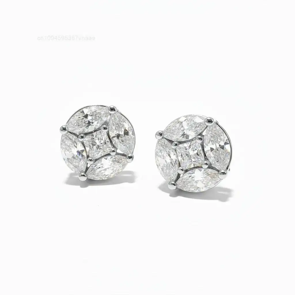Cross-border Exclusive Ins Style Marquise Princess Square Diamond Moissanite Four-Claw Setting Stud S925 Silver Plated Earrings