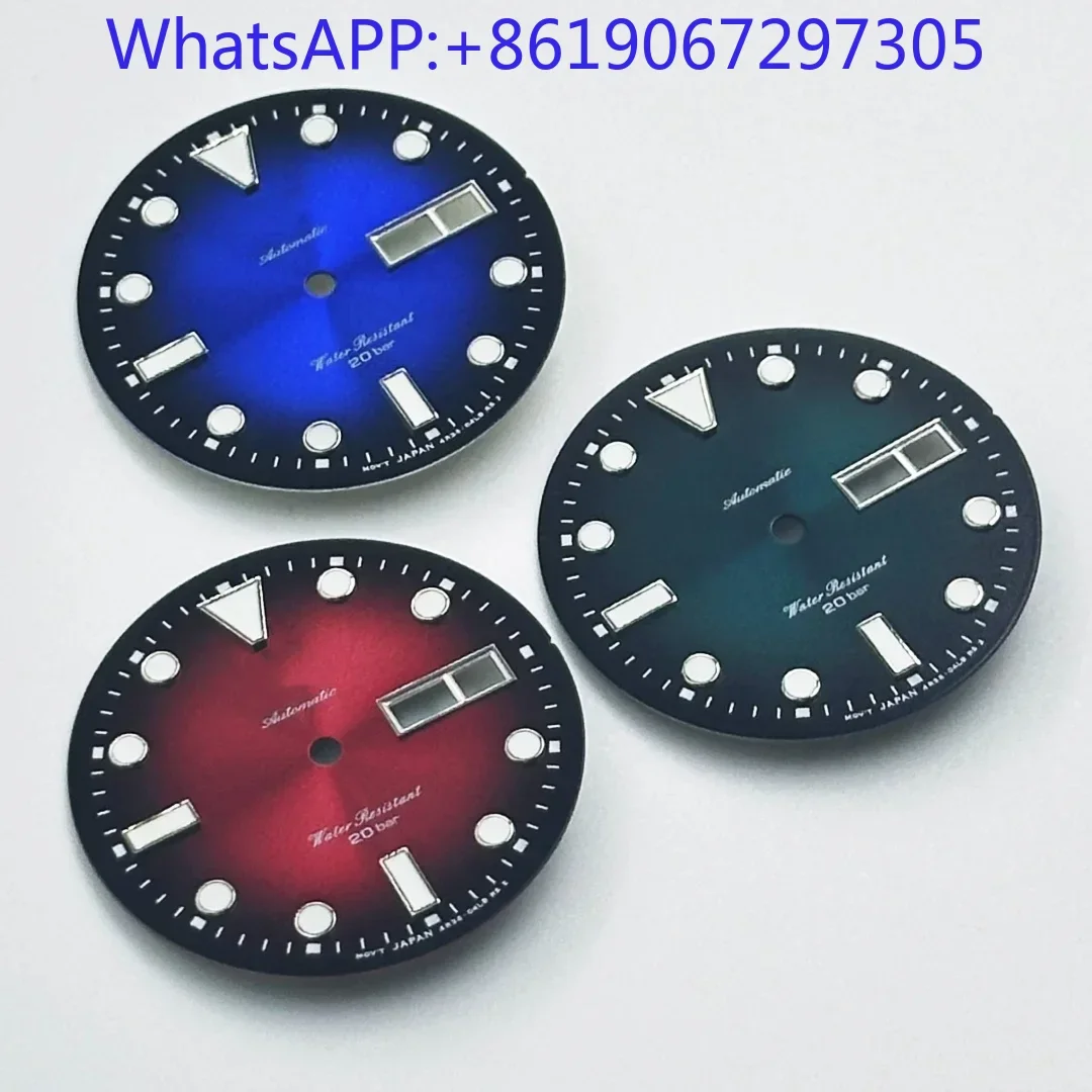 2025new gradiente sunburst relógio vintage dial adequado para nh35/36 movimento automático verde lume 20bar mergulho mod peças nh35 caso