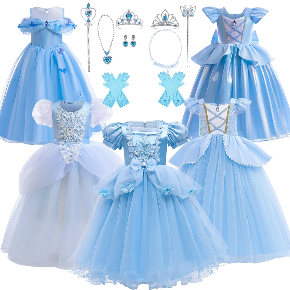 

Blue Girl Princess Series Cosplay Dresses Cinderella Evening Gown Children Carnival Birthday Party Dress Costume And Accessories